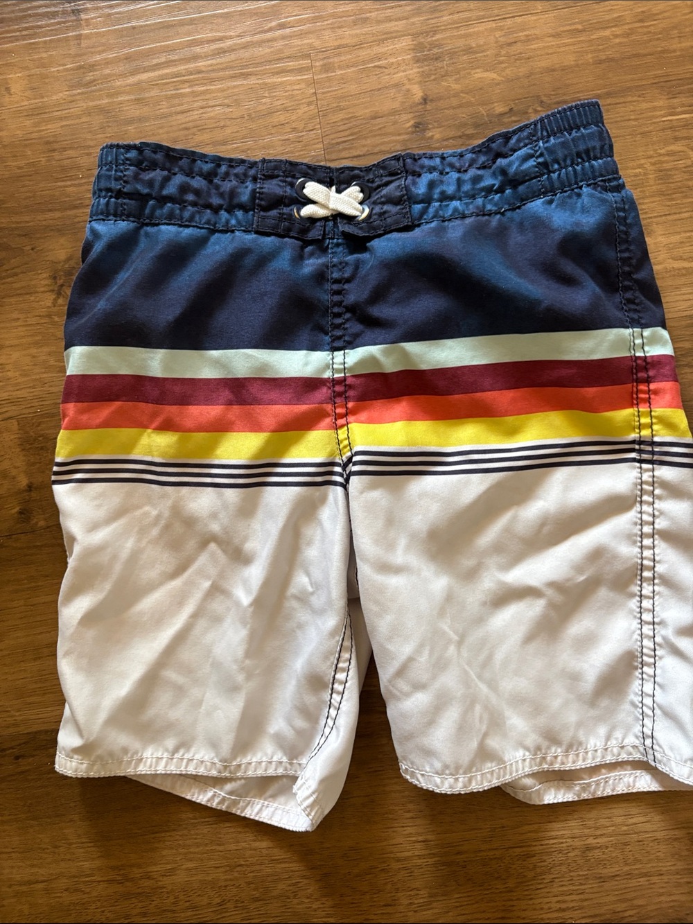 Old Navy Navy & White Boys' Swim Shorts with Rainbow Stripes